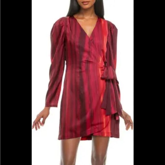 Socialite Dresses & Skirts - Socialite Stripe Long Sleeve Satin Wrap Dress womens small red ombre